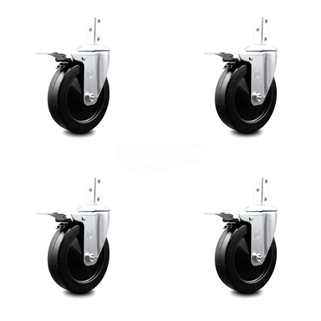 Service Caster 5 Inch Soft Rubber Wheel Swivel 7/8 Inch Square Stem Caster Set Total Lock Brake SCC-SQTTL20S514-SRS-78-4